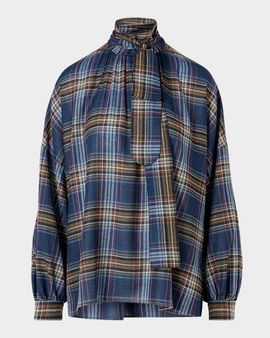 Akris punto Checked Wool-Blend Blouse