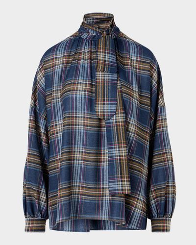 Akris punto Checked Wool-Blend Blouse