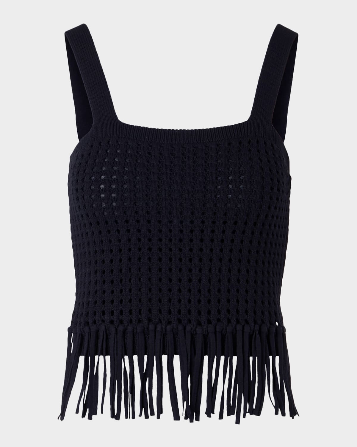 Akris punto Chunky Cotton Mesh Knit Fringe Crop Top