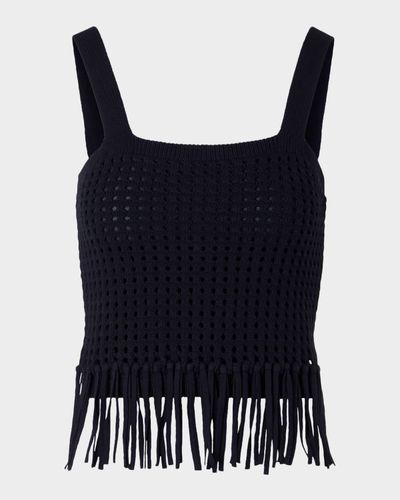 Akris punto Chunky Cotton Mesh Knit Fringe Crop Top