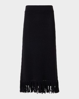Akris punto Chunky Cotton Mesh Knit Fringed Midi Tube Skirt