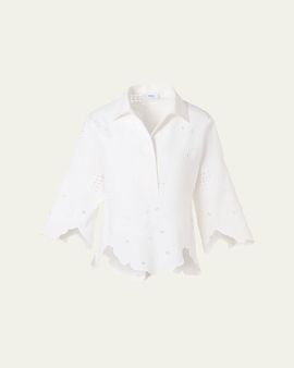 Akris punto Cotton Poplin Scalloped Blouse