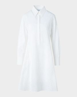 Akris punto Diamond Eyelet Poplin Long-Sleeve Mini Shirtdress