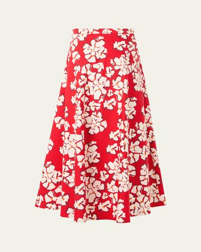 Akris punto Floral-Print Cotton Midi A-Line Skirt