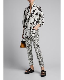 Akris punto Franca Magnolia-Print Cotton Ankle Pants