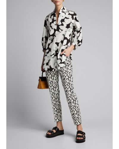 Akris punto Franca Magnolia-Print Cotton Ankle Pants