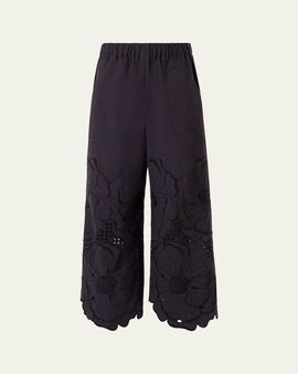 Akris punto Frey Flower Eyelet Pants in Cotton Poplin