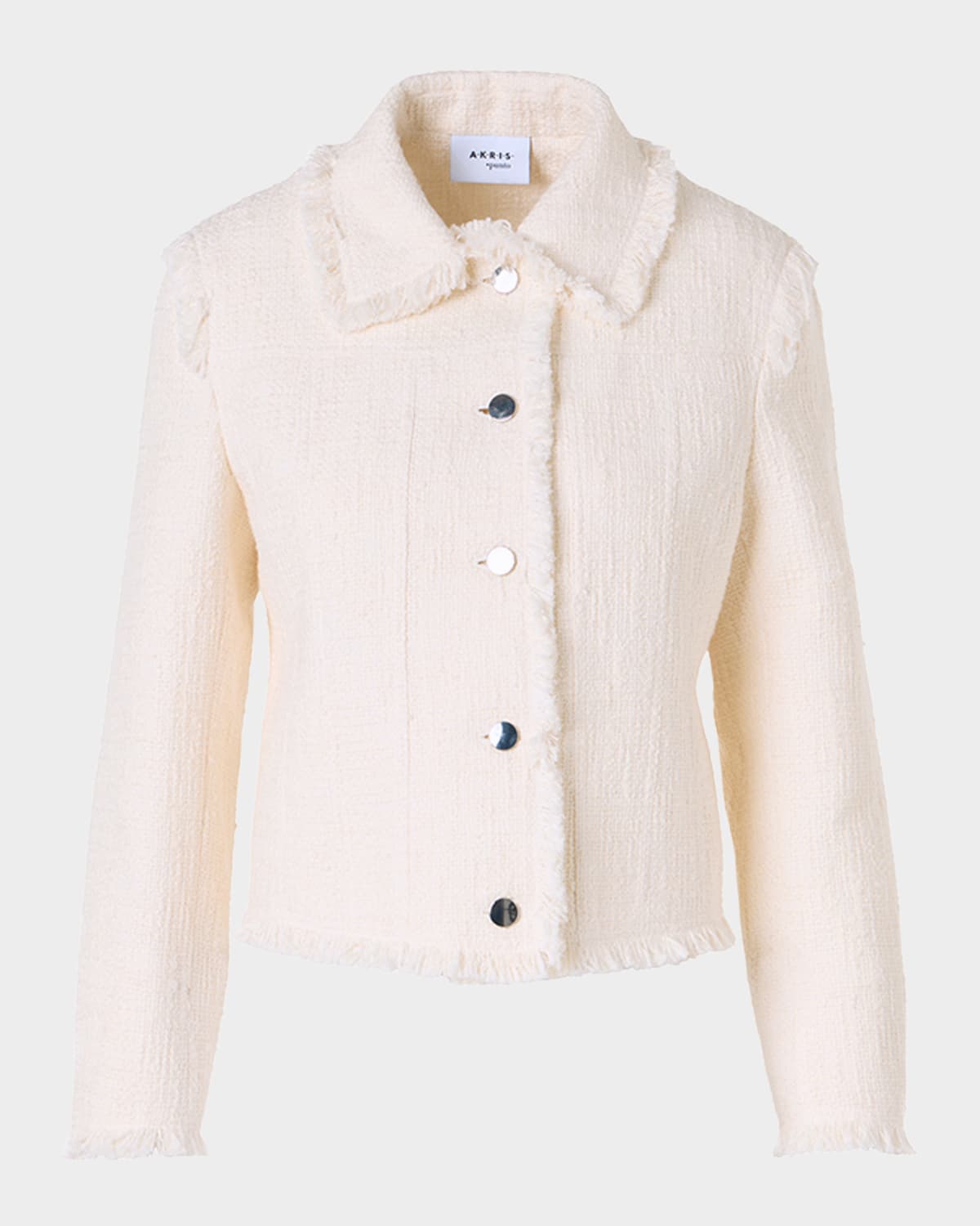 Akris punto Fringed Cotton-Blend Tweed Fitted Short Jacket