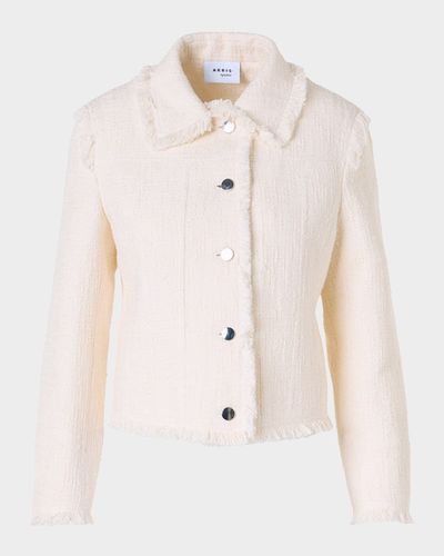 Akris punto Fringed Cotton-Blend Tweed Fitted Short Jacket