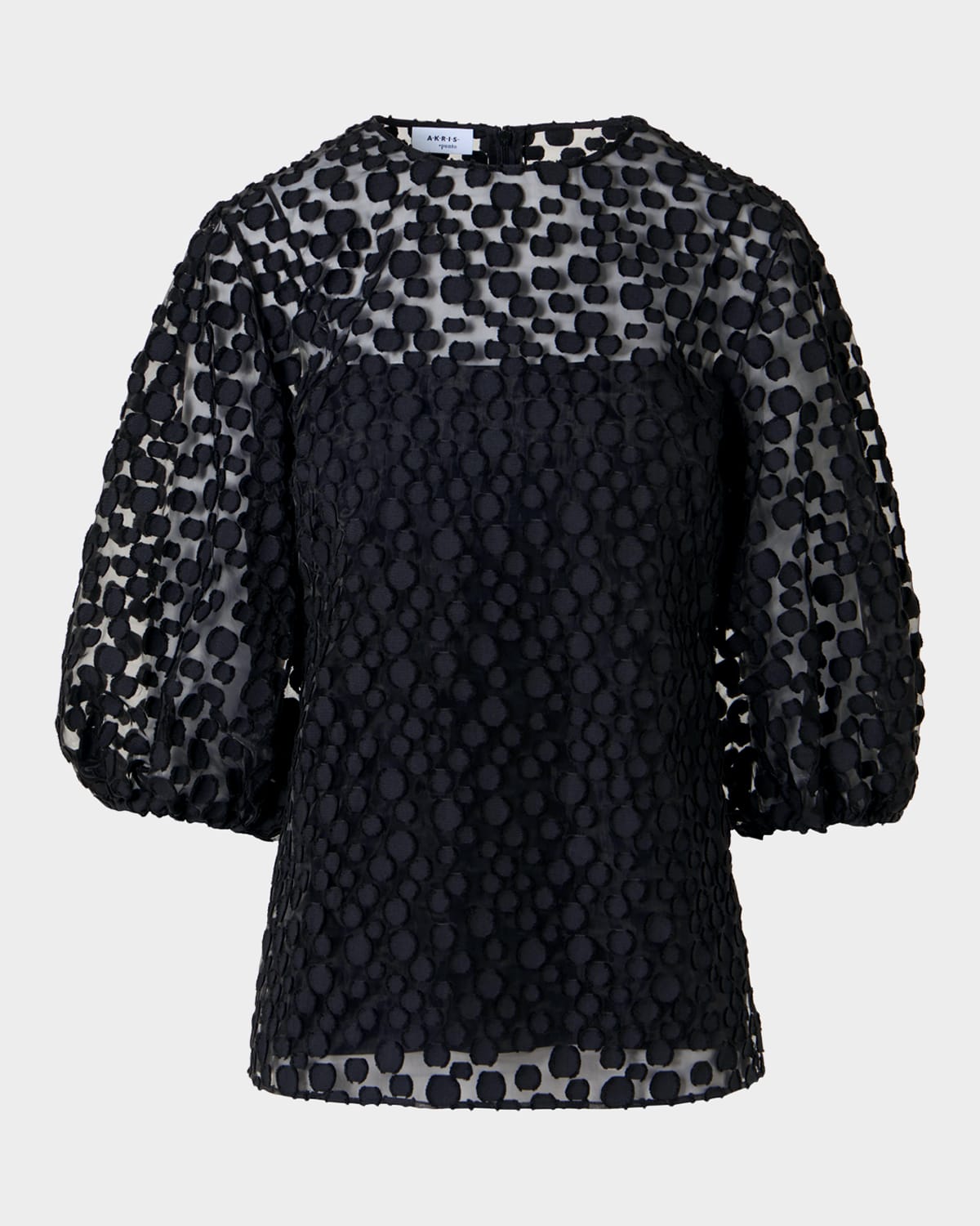 Akris punto Fringed Polka-Dot Jacquard Balloon-Sleeve Blouse