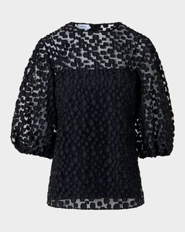 Akris punto Fringed Polka-Dot Jacquard Balloon-Sleeve Blouse