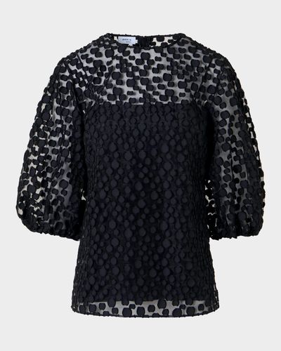 Akris punto Fringed Polka-Dot Jacquard Balloon-Sleeve Blouse