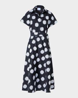 Akris punto Fringed Polka Dot Jacquard Belted Midi Shirtdress