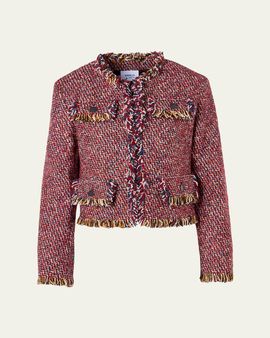 Akris punto Fringed Tweed Open Short Jacket