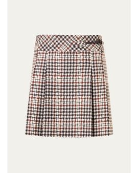 Akris punto Houndstooth Tweed Wool-Blend Mini Kilt Skirt