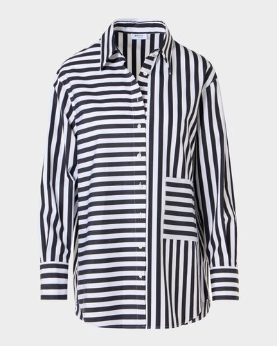 Akris punto Large Striped Cotton Poplin Oversized Button-Down Shirt