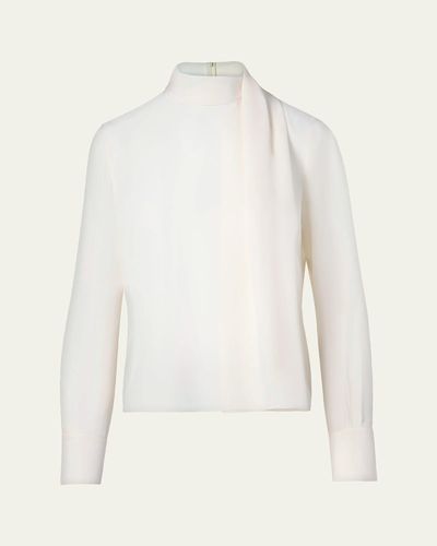Akris punto Long-Sleeve Silk Scarf Blouse