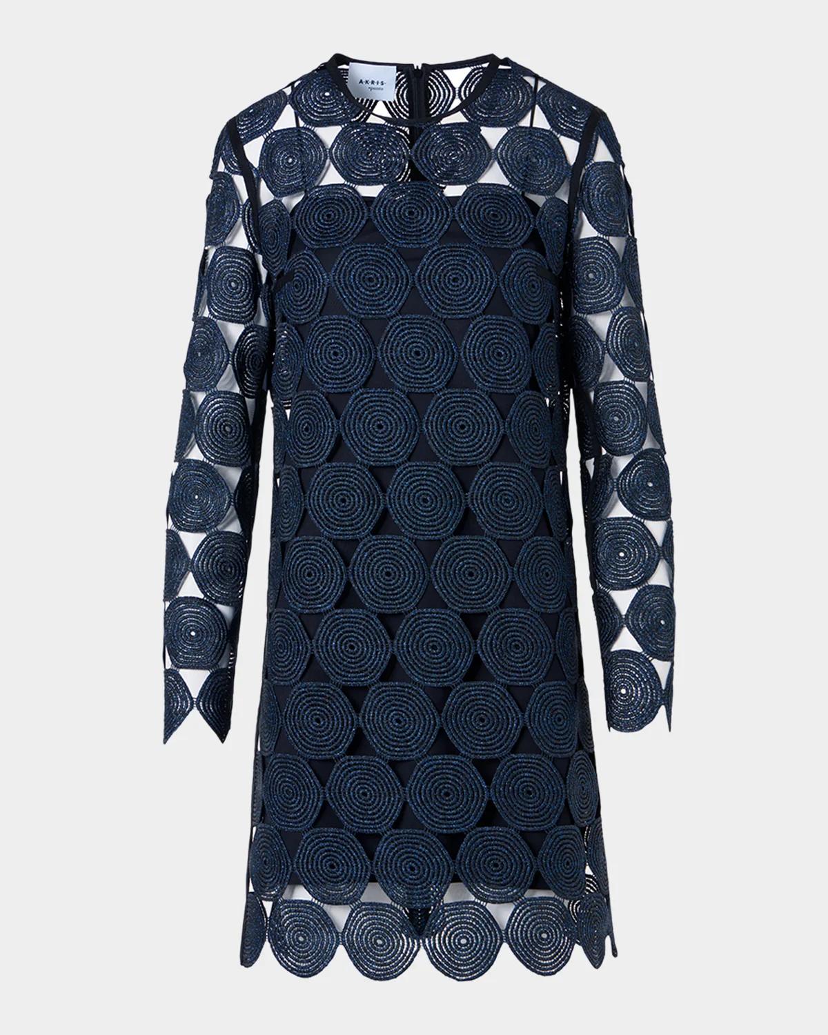 Akris punto Metallic Dot Lace Long-Sleeve Mini Dress