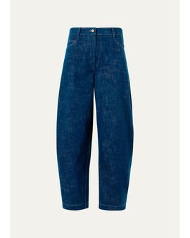 Akris punto Mid-Rise Denim Barrel-Leg Ankle Trousers