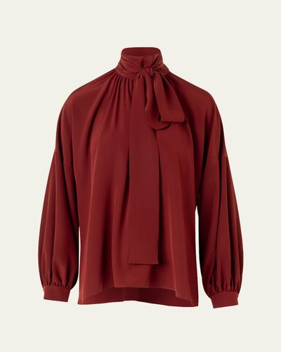 Akris punto Mock-Neck Bow Tie Silk Crepe De Chine Blouse