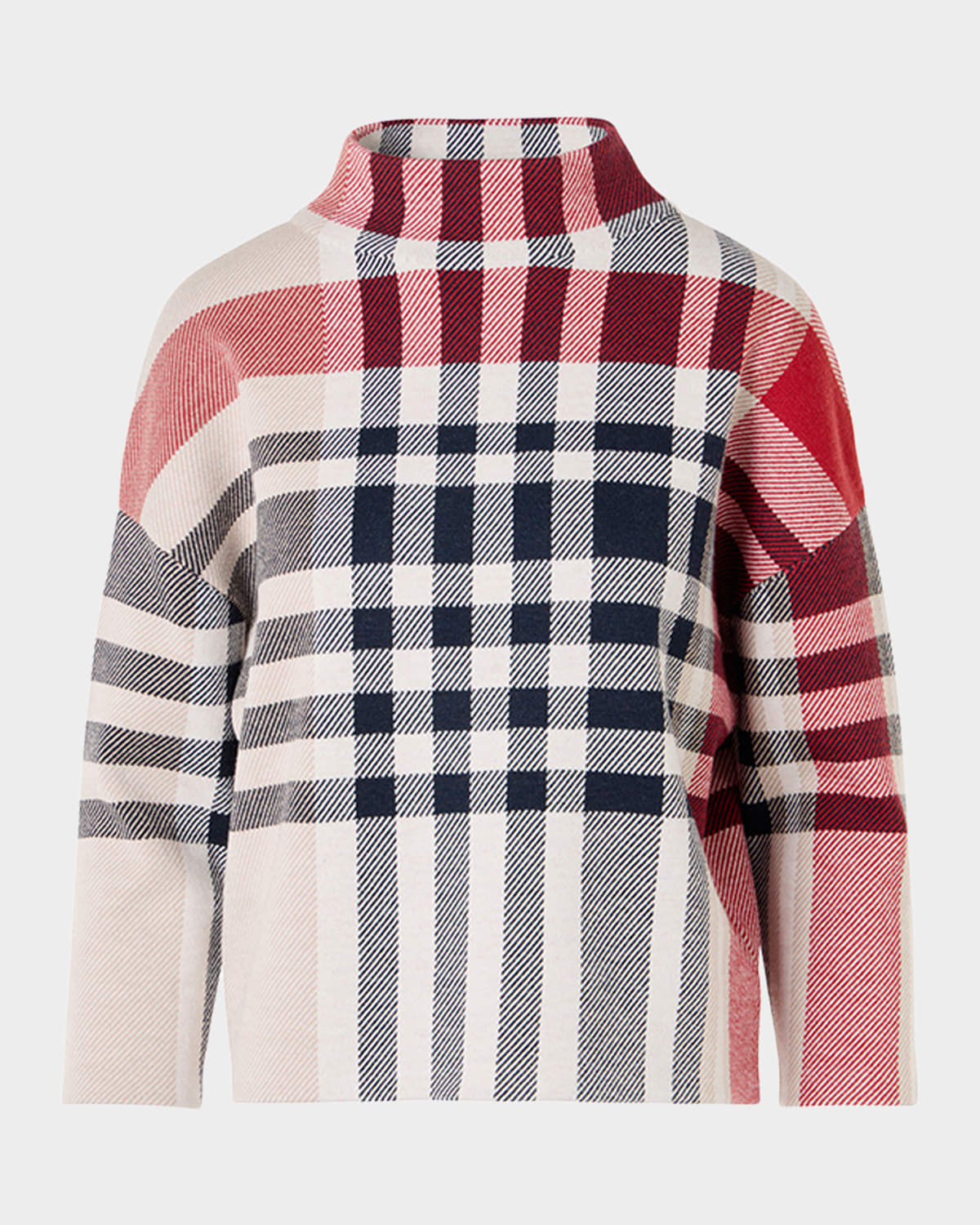 Akris punto Mock-Neck Check Knit Bracelet-Sleeve Sweater