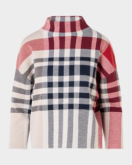 Akris punto Mock-Neck Check Knit Bracelet-Sleeve Sweater