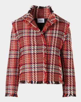 Akris punto Multi-Color Check Fringed Tweed Single-Breasted Jacket