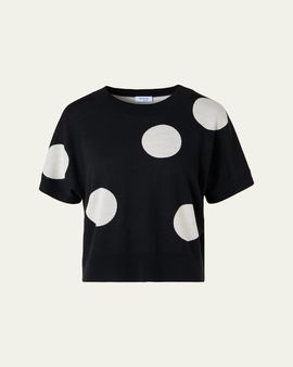 Akris punto Polka-Dot Merino Wool Short-Sleeve Sweater
