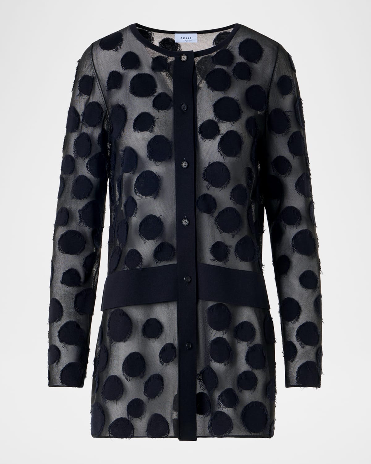 Akris punto Polka-Dot Tulle Knit Crewneck Cardigan