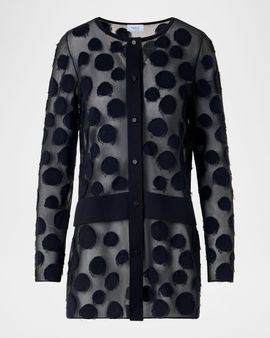 Akris punto Polka-Dot Tulle Knit Crewneck Cardigan