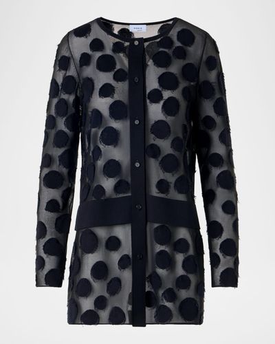 Akris punto Polka-Dot Tulle Knit Crewneck Cardigan