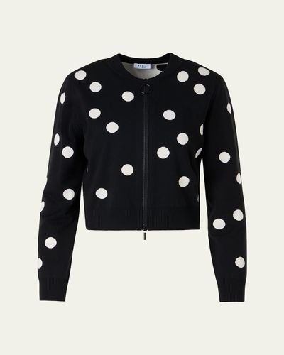 Akris punto Polka Dot Wool Zip Cardigan