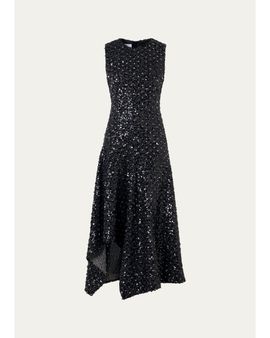 Akris punto Sequined Denim Sleeveless Handkerchief Midi Dress