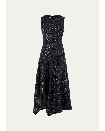 Akris punto Sequined Denim Sleeveless Handkerchief Midi Dress