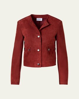 Akris punto Single-Breasted Suede Collarless Jacket