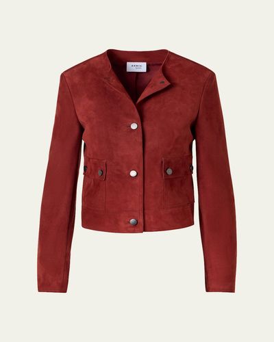 Akris punto Single-Breasted Suede Collarless Jacket