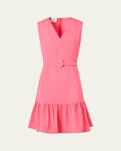 Akris punto Sleeveless Belted Ruffle Knee-Length Dress