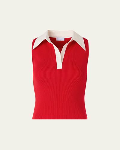 Akris punto Sleeveless Wool Rib Polo Top
