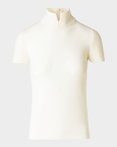 Akris punto Slit Mock-Neck Short-Sleeve Sweater