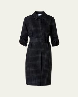 Akris punto Squared Grid Belted Shirtdress
