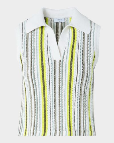 Akris punto Striped Crochet & Knit Cotton Top