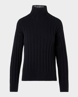 Akris punto Turtleneck Wool-Cashmere Wide Rib Sweater