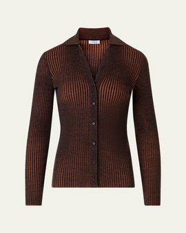 Akris punto Two-Tone Ribbed Merino Cardigan