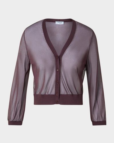 Akris punto V-Neck Sheer Viscose Knit Crop Cardigan