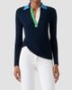 Akris punto Women's Colorblocked Rib-Knit Wool Long-Sleeve Polo Shirt - 4