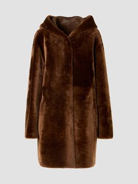 Akris punto Women's Hooded Shearling Oversized Coat