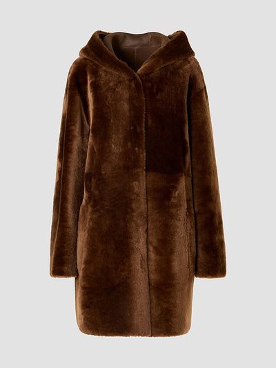 Akris punto Women's Hooded Shearling Oversized Coat