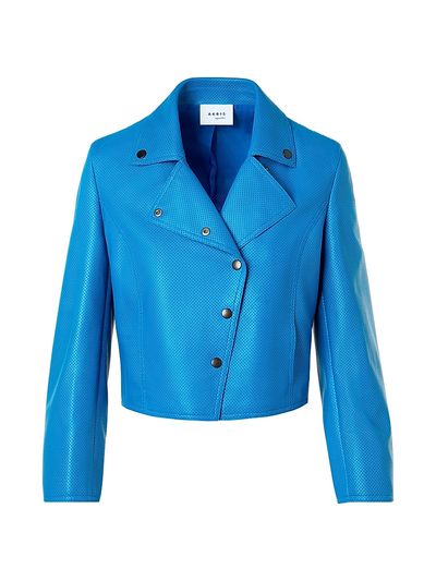 Akris punto Women's Pin Dot Leather Cropped Motorbike Jacket