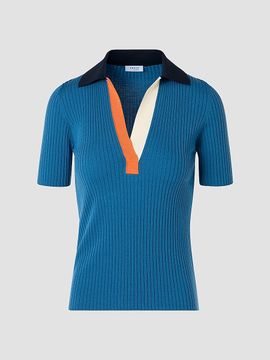 Akris punto Women's Rib-Knit Wool Short-Sleeve Polo Shirt