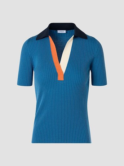 Akris punto Women's Rib-Knit Wool Short-Sleeve Polo Shirt